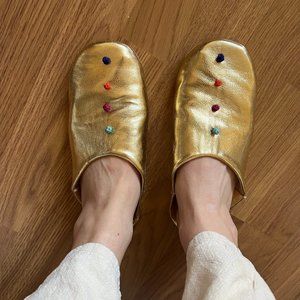 gold sugar puff moroccan slide slippers/mules 7.5